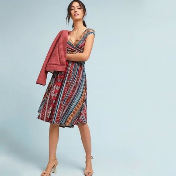 Anthropologie Dresses & Skirts - Anthro Maeve Tamera Surplice Dress Red Motif Sz S